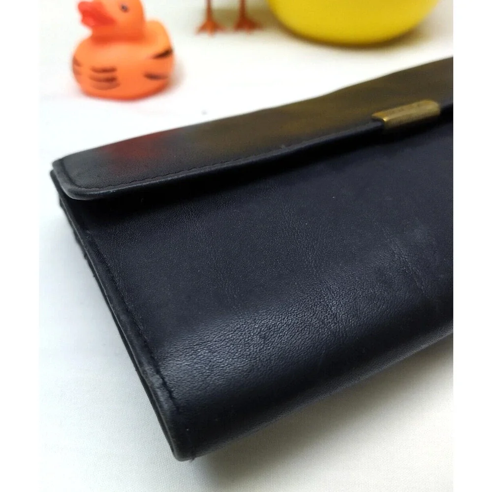 Buxton Black Leather Kisslock Credit Card ID Window Trifold Wallet